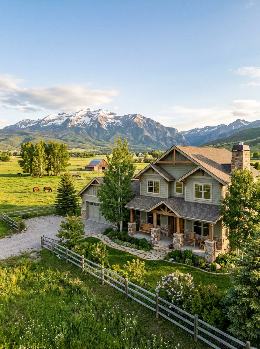 Craftsman home on a wide lot with Timpanogos behind it in Heber City, Utah