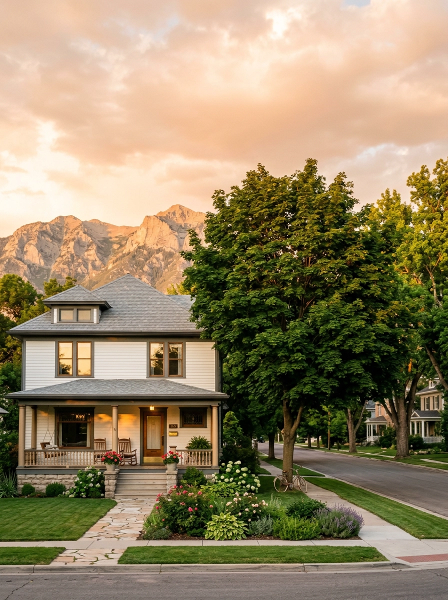 Two-story home with a big maple tree in Kaysville, Utah