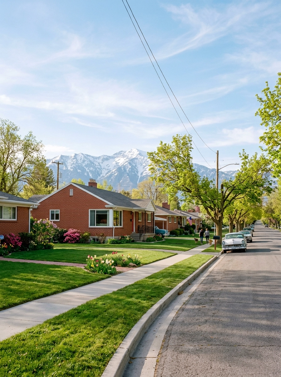 1950s brick rambler on a leafy street in Millcreek, Utah
