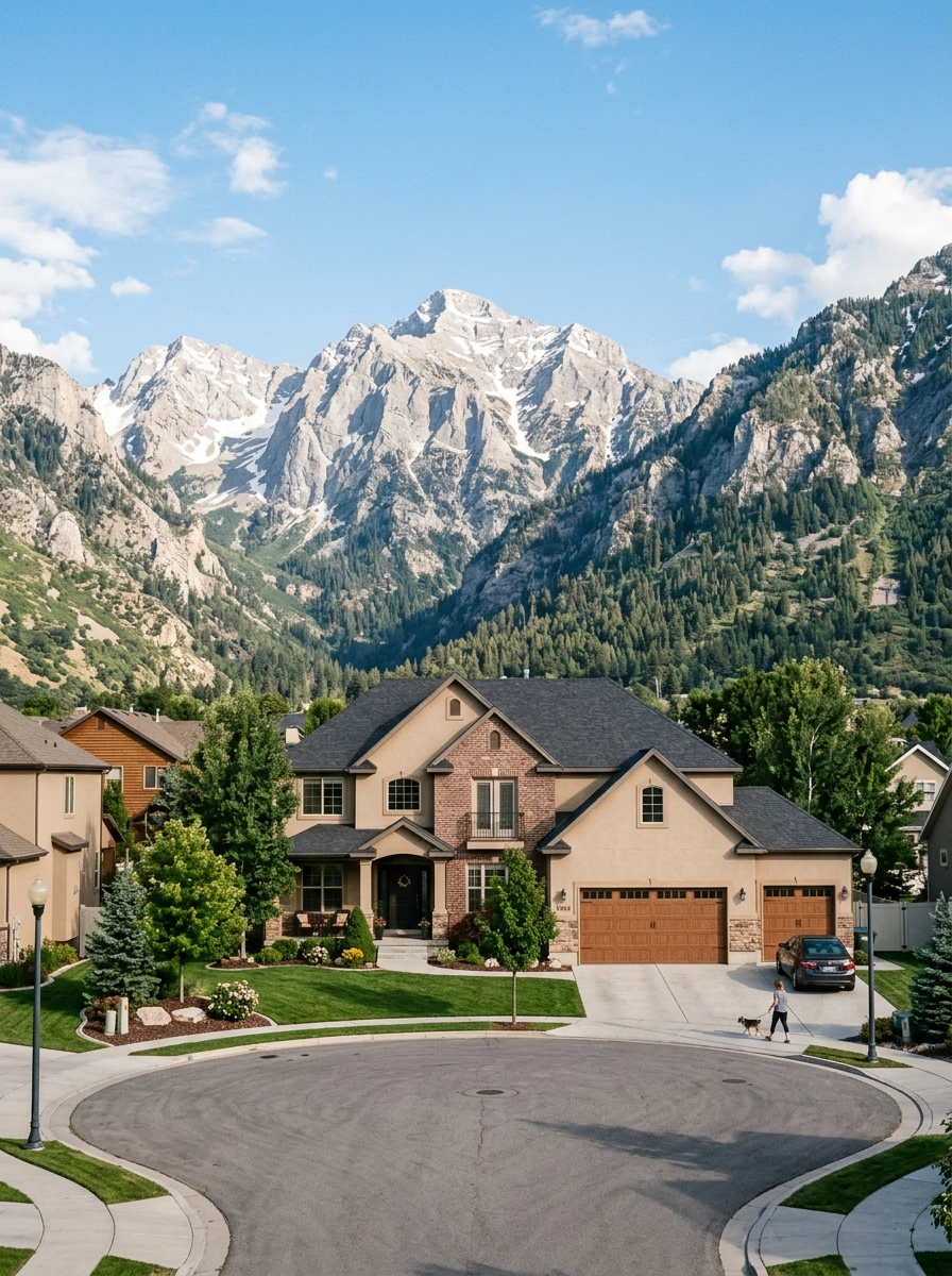 Two-story suburban home with the Wasatch behind it in Sandy, Utah