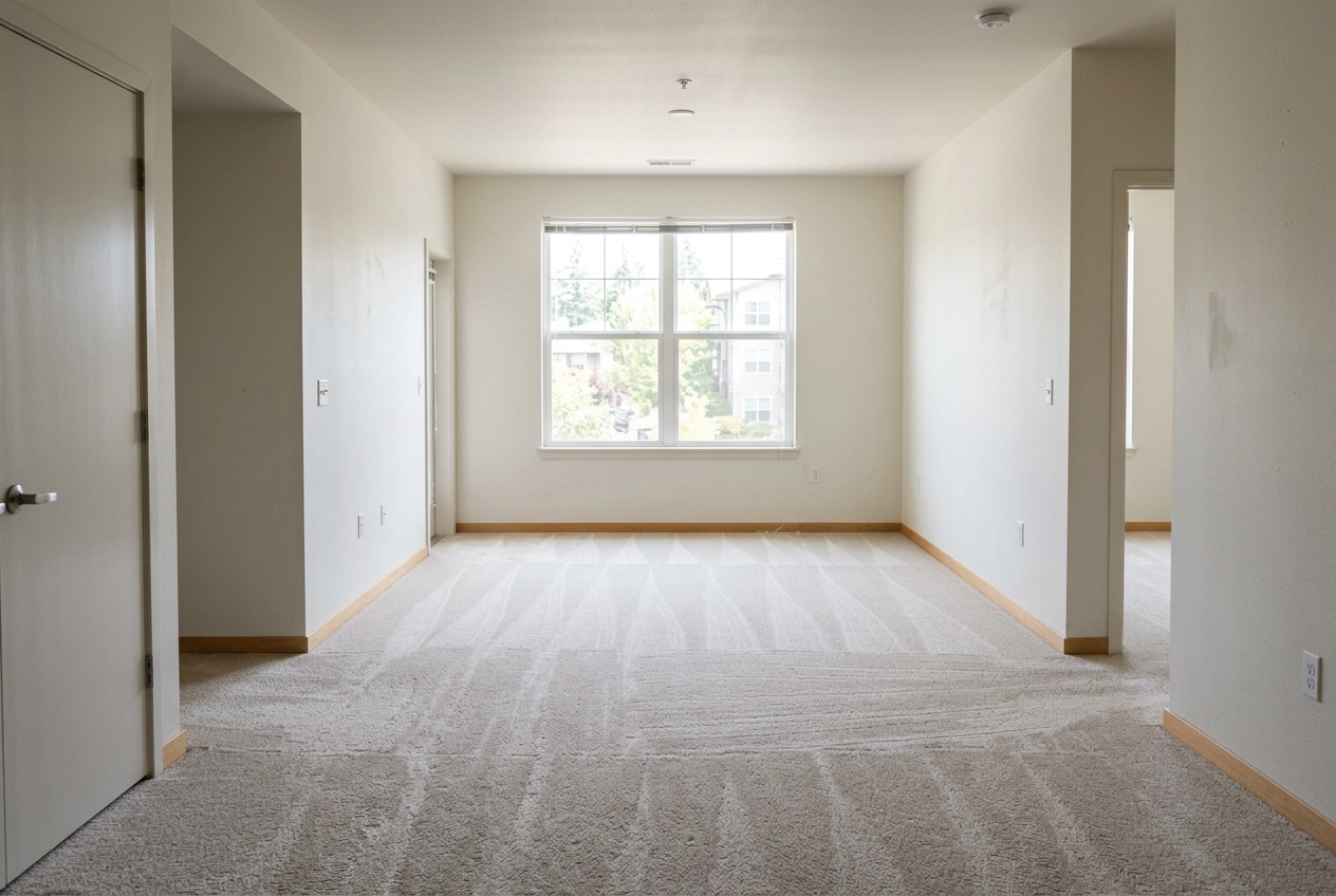 Freshly cleaned carpet in an empty rental unit between tenants