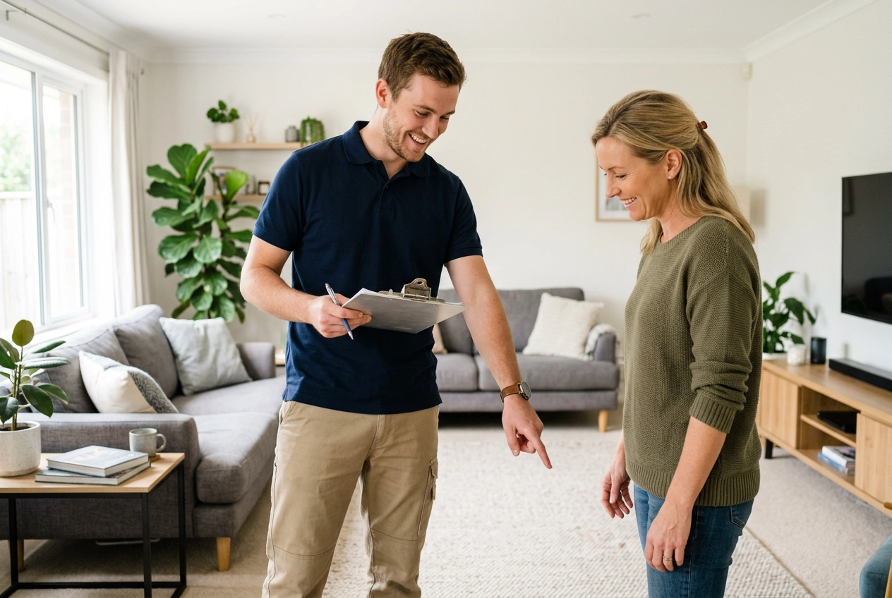 Technician confirming the price with a homeowner