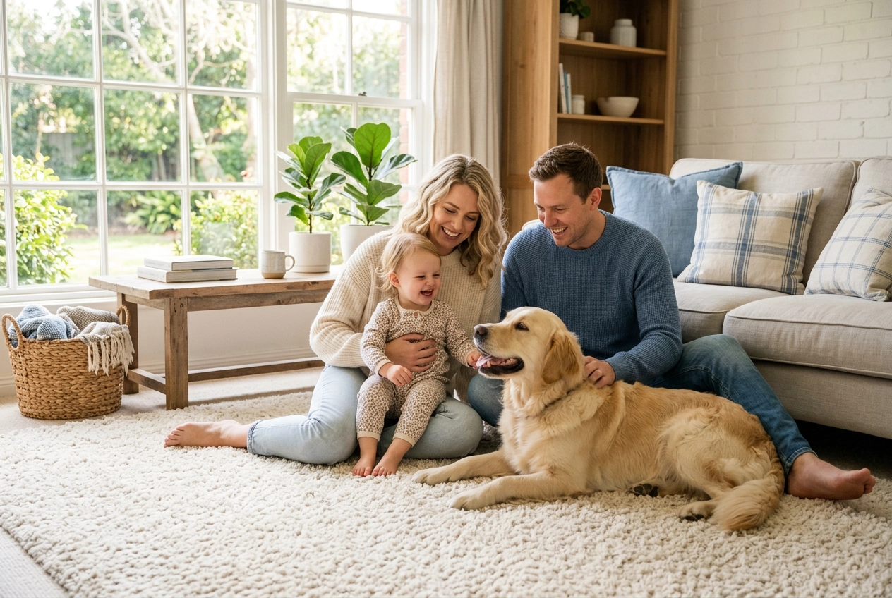 Clean carpet in a family living room